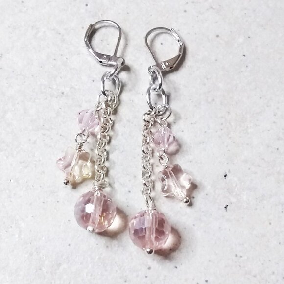 🍂🍁🍃 3/$25! Pale Pink Disco Ball & Stars Dangle Earrings! Flashy! Girly! Sexy - Picture 1 of 8